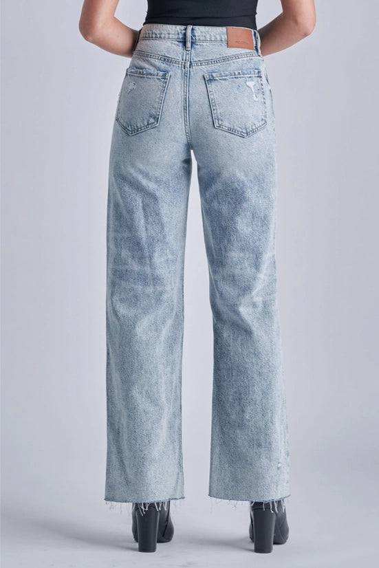 Medium Wash Heavy Distressed Dad Jeans