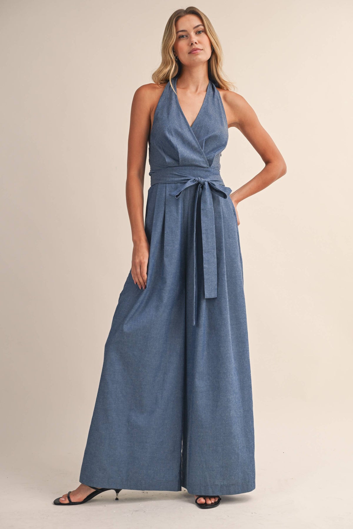 Rochelle Denim Halter Jumpsuit