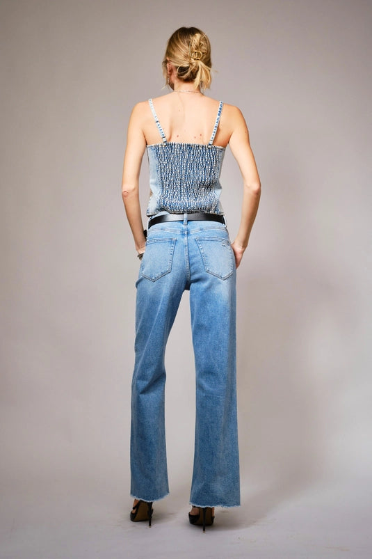 Caroline Embroidered Denim Corset Top