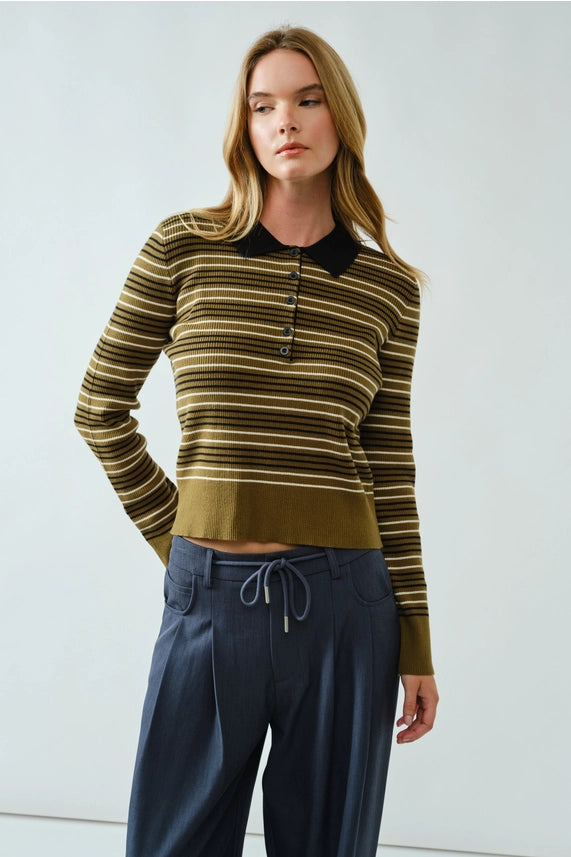 Veronika Striped Polo Sweater