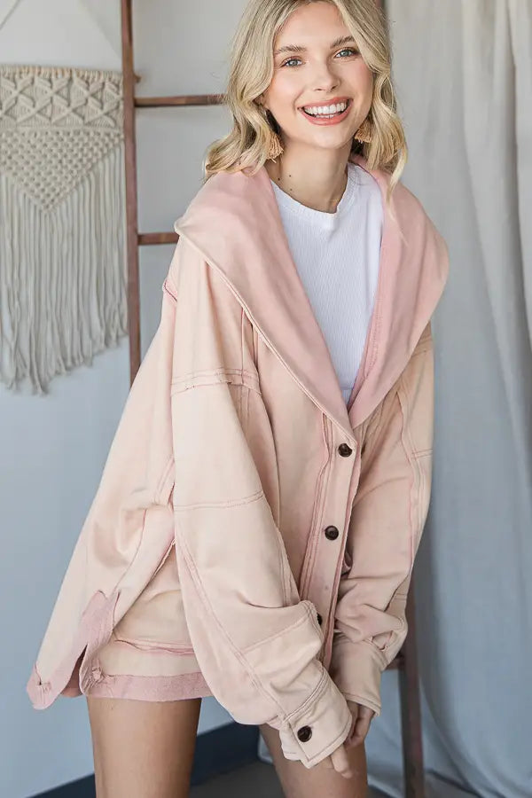 Mineral Washed Oversized Jacket - Pink