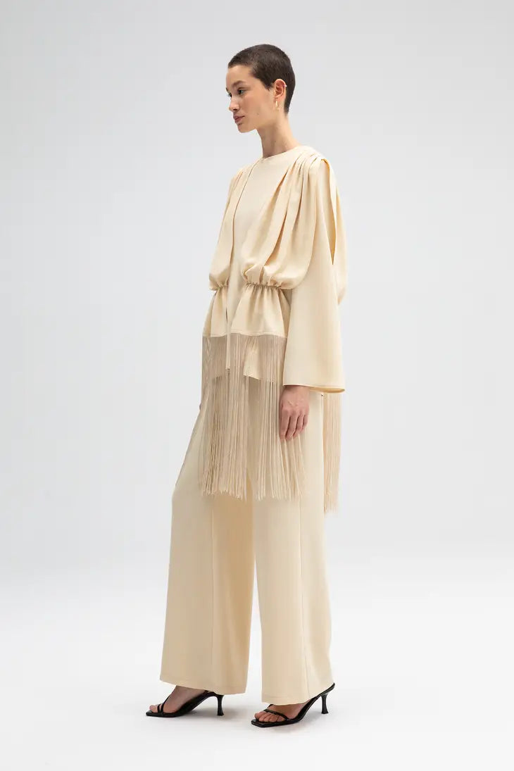 Fringe Detailed Tunic Trousers Set - Cream (sold separately)