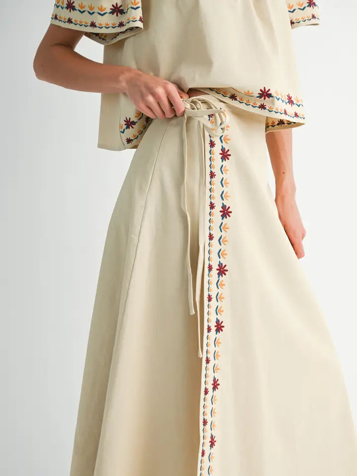 Penelope Embroidered Wrap Maxi Skirt