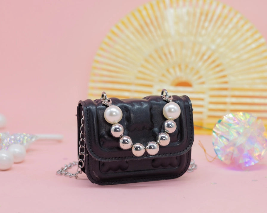 Luna Mini Pearl Crossbody Bag - Black