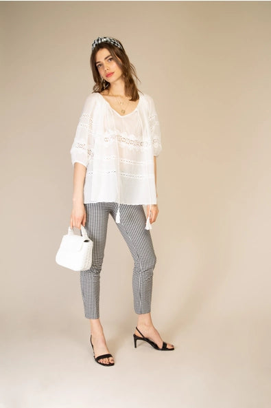 Destiny Oversized Cotton Blouse with Perforated Lace