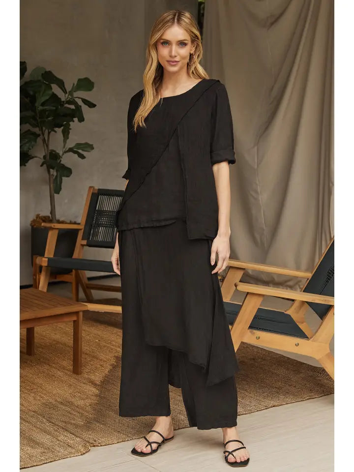 Chiara Black Linen Pant
