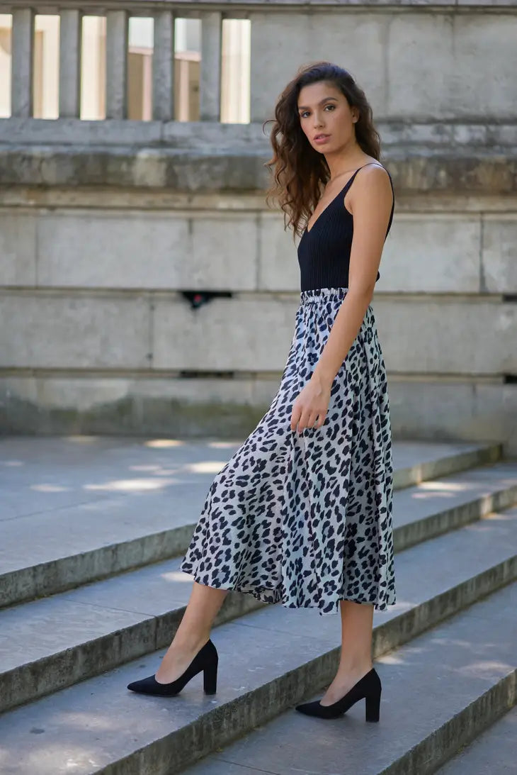 Leopard Satin Midi Skirt