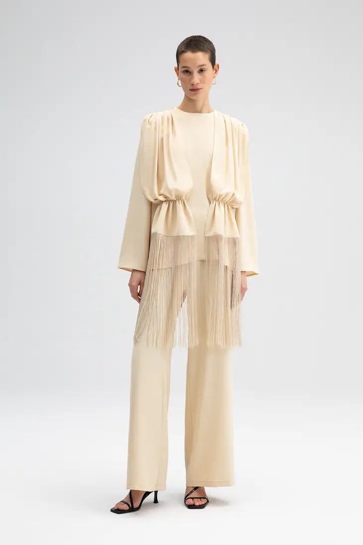 Fringe Detailed Tunic Trousers Set - Cream (sold separately)