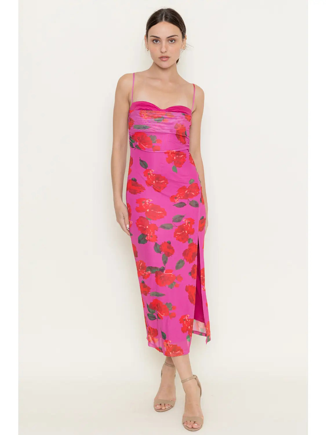 Rose Floral Mesh Midi Dress