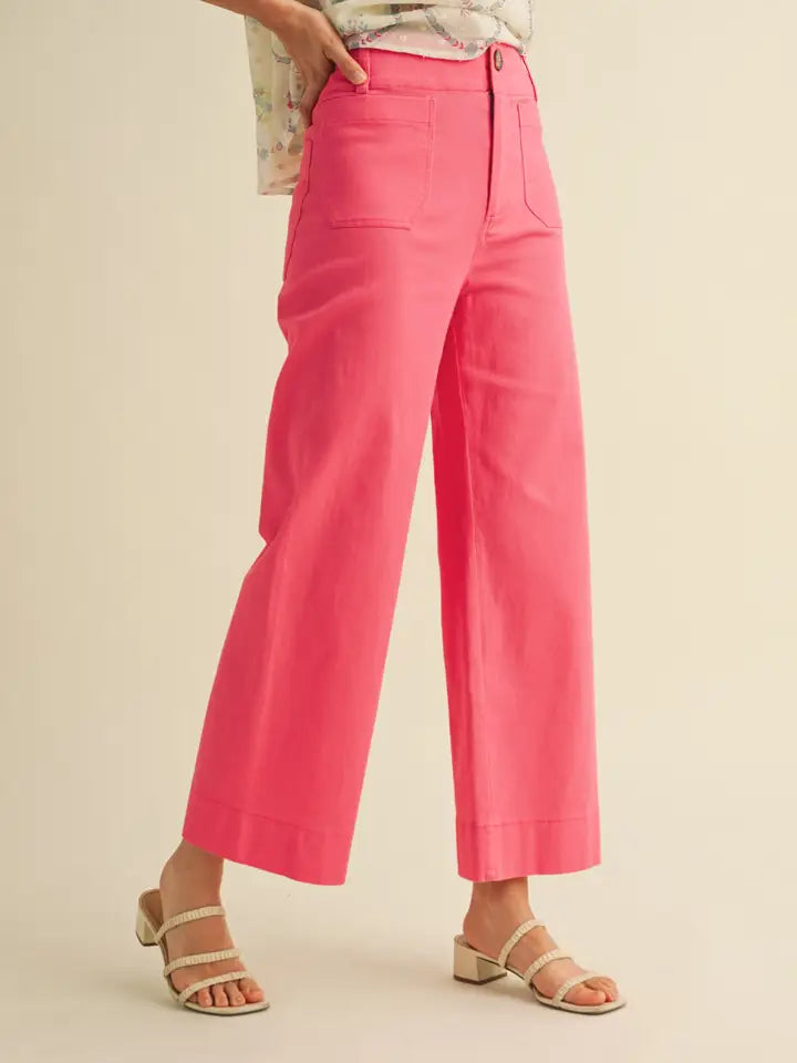Cindy Cropped Wide Leg Pants - Berry Pink