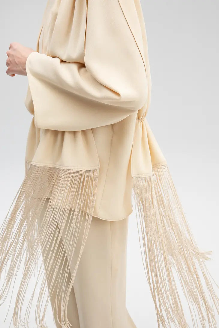 Fringe Detailed Tunic Trousers Set - Cream (sold separately)