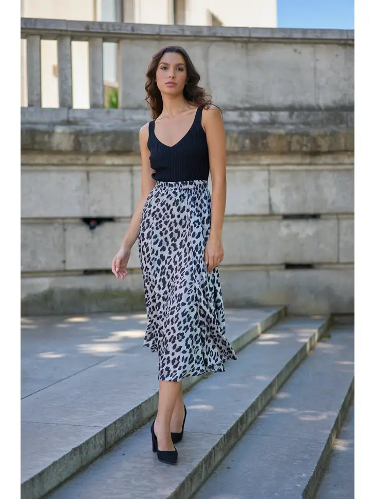 Leopard Satin Midi Skirt