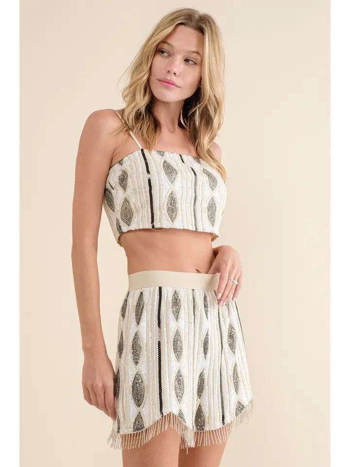 Mae Geo Sequin Fringe Shorts Set