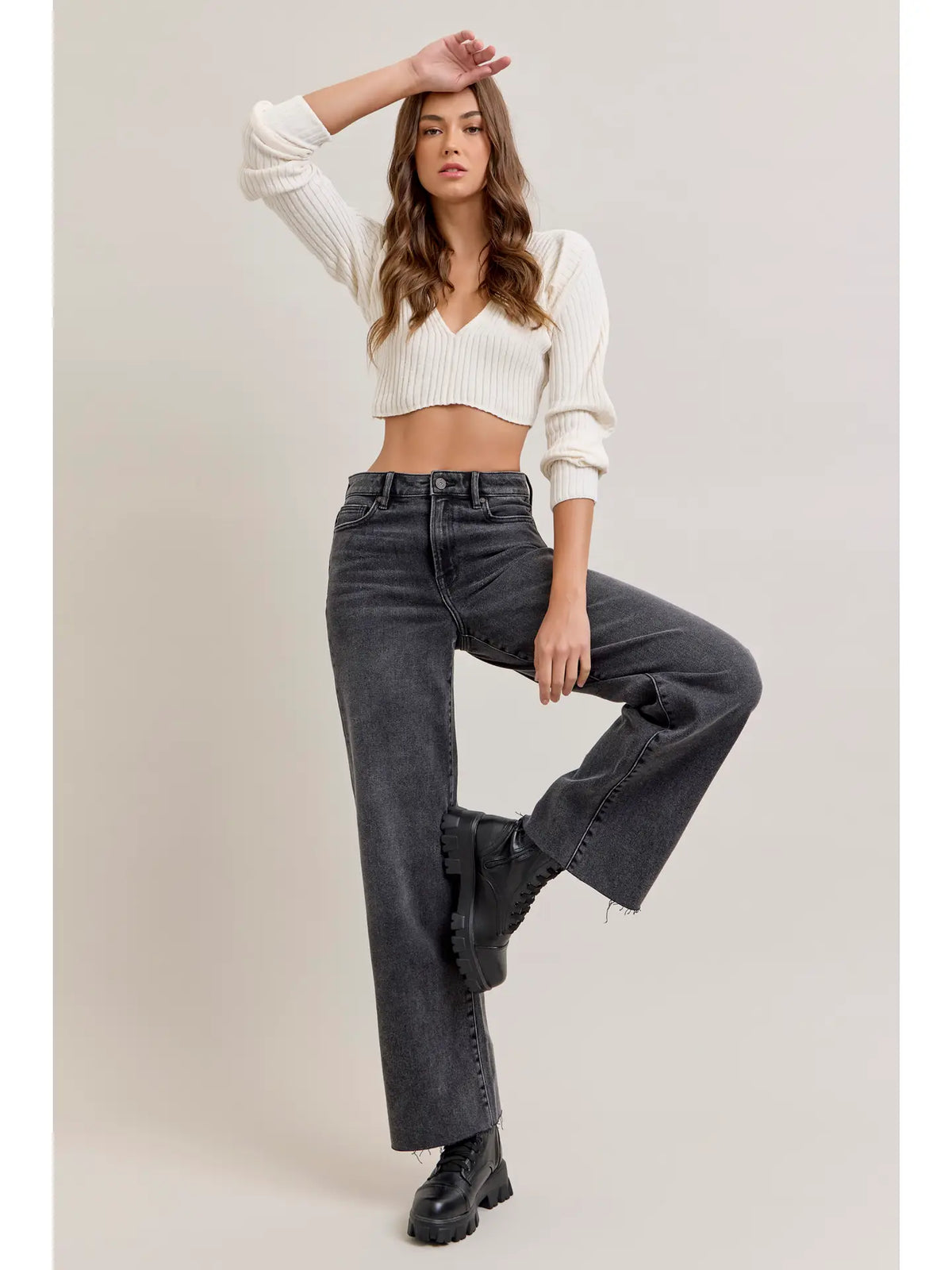High Rise Logan Dad Basic Jeans - Dark Grey