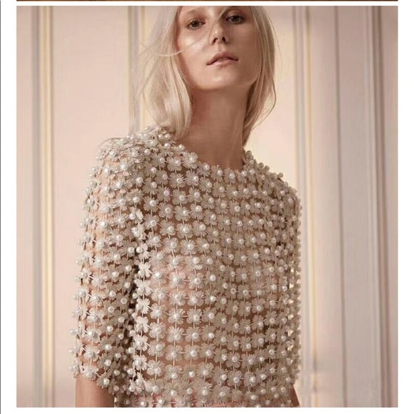 Flower Mesh Pearl Top