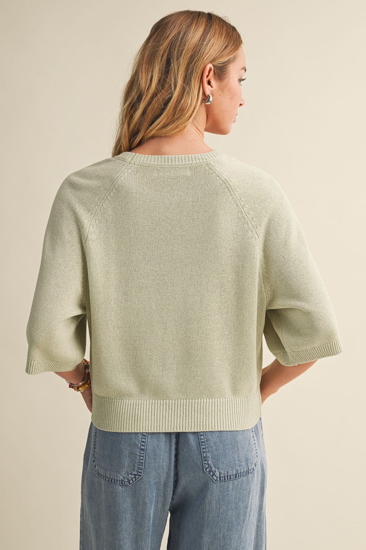 Amy Raglan Short Sleeve Sweater - Sage