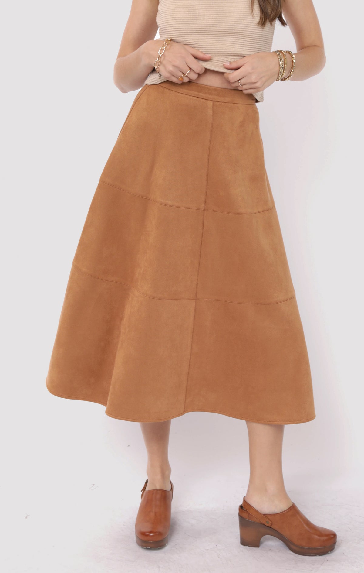 Emberlyn Suede Exposed Stitch Skirt