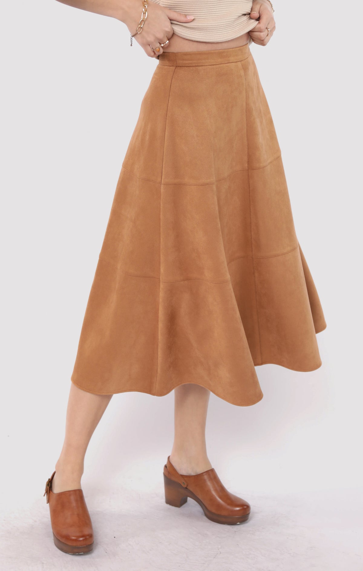 Emberlyn Suede Exposed Stitch Skirt