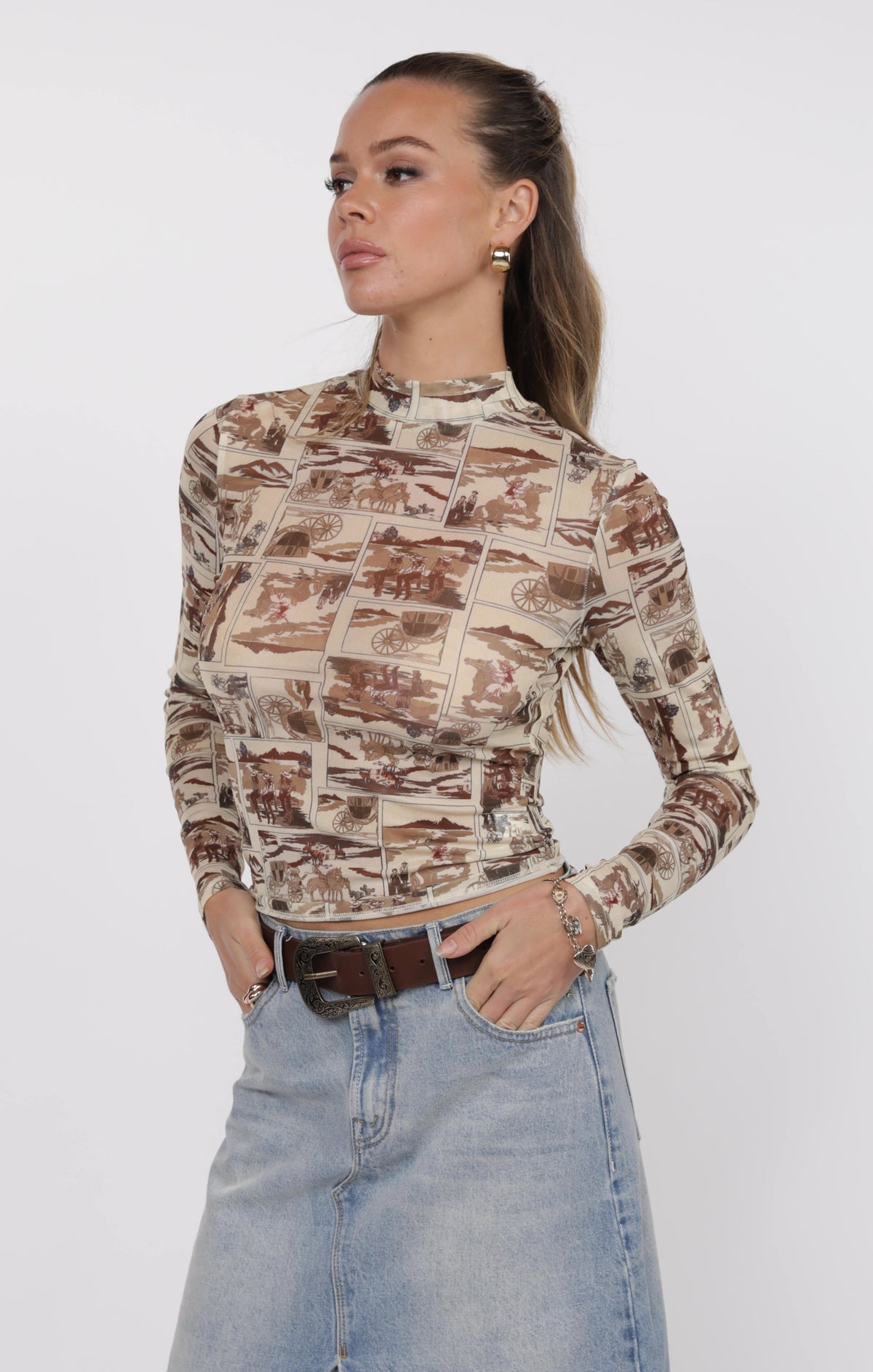 Luisa Mock Neck Long Sleeve Mesh Top