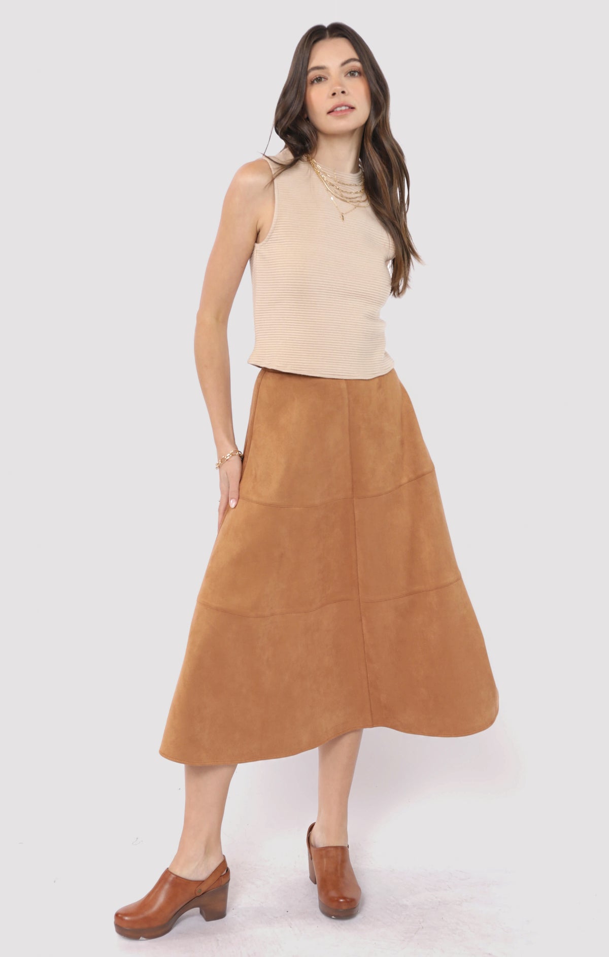Emberlyn Suede Exposed Stitch Skirt