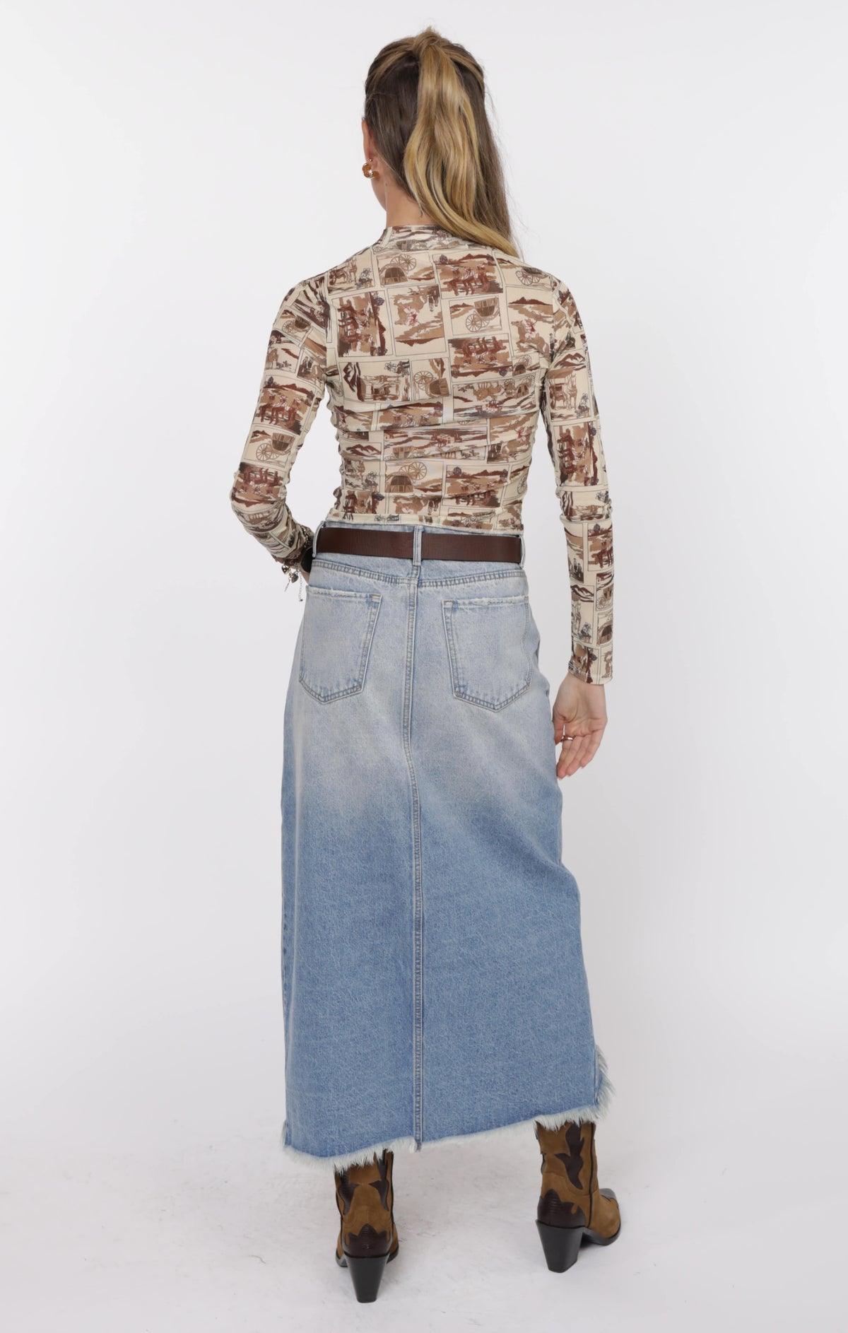 Luisa Mock Neck Long Sleeve Mesh Top