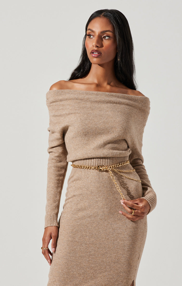 Cora Off Shoulder Midi Sweater Dress