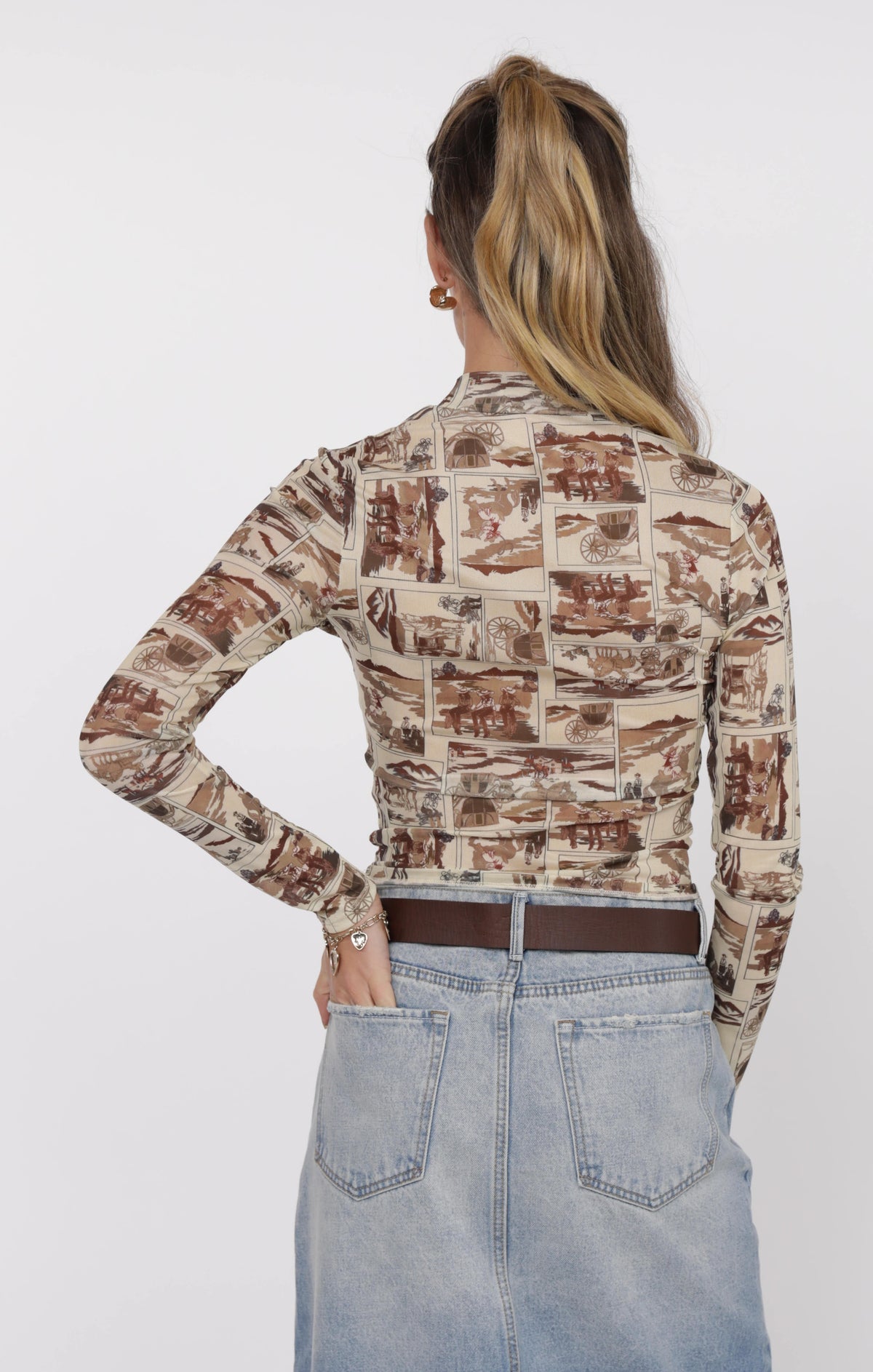 Luisa Mock Neck Long Sleeve Mesh Top