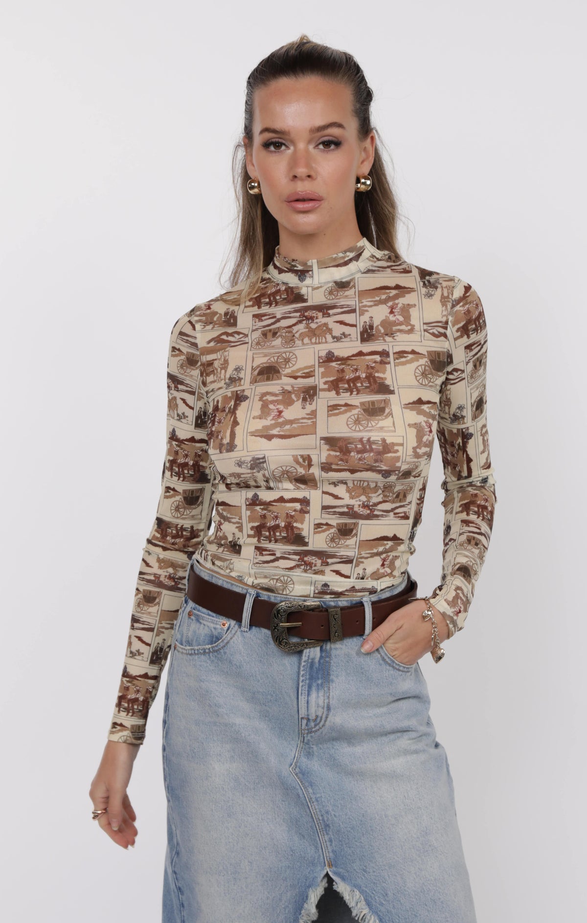 Luisa Mock Neck Long Sleeve Mesh Top